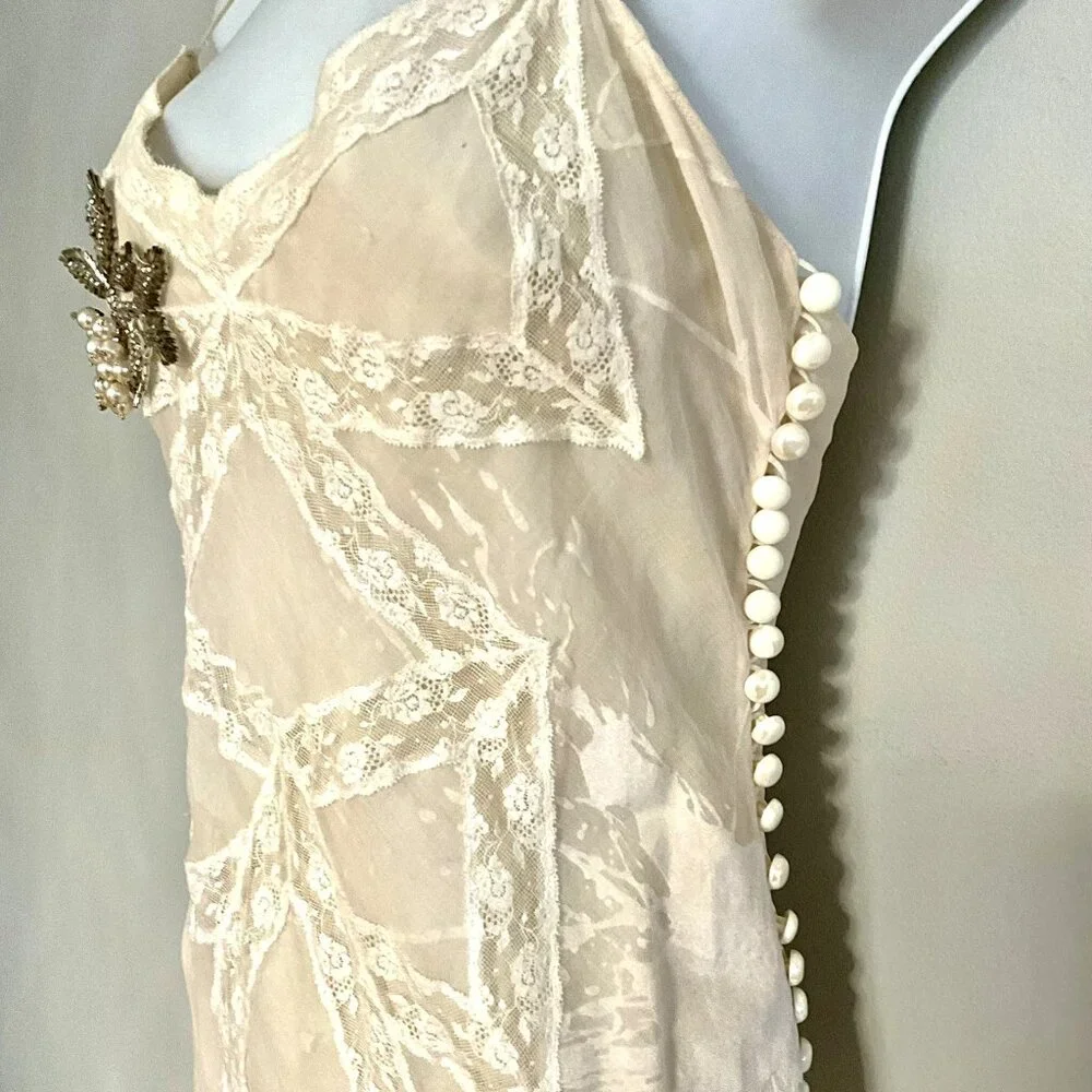 Christian Dior Boutique Paris Vintage Silk Slip Maxi Dress-Lace Panels-FR 36 - Picture 7 of 11